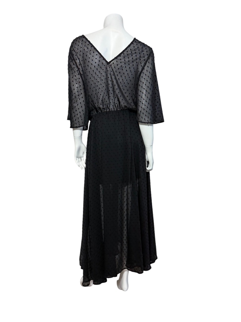Mikuta Black Sheer Swiss Dot Kimono Sleeve Maxi Dress Size M Nwt — image 7 of 8